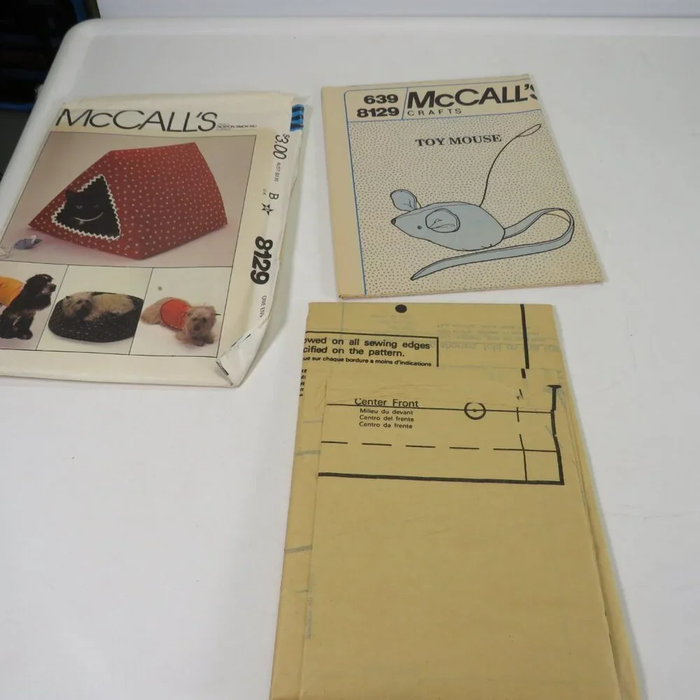 McCalls 8129 Pet House, Bed, Toy Mouse, Dog Coat Sewing Patterns UNCUT